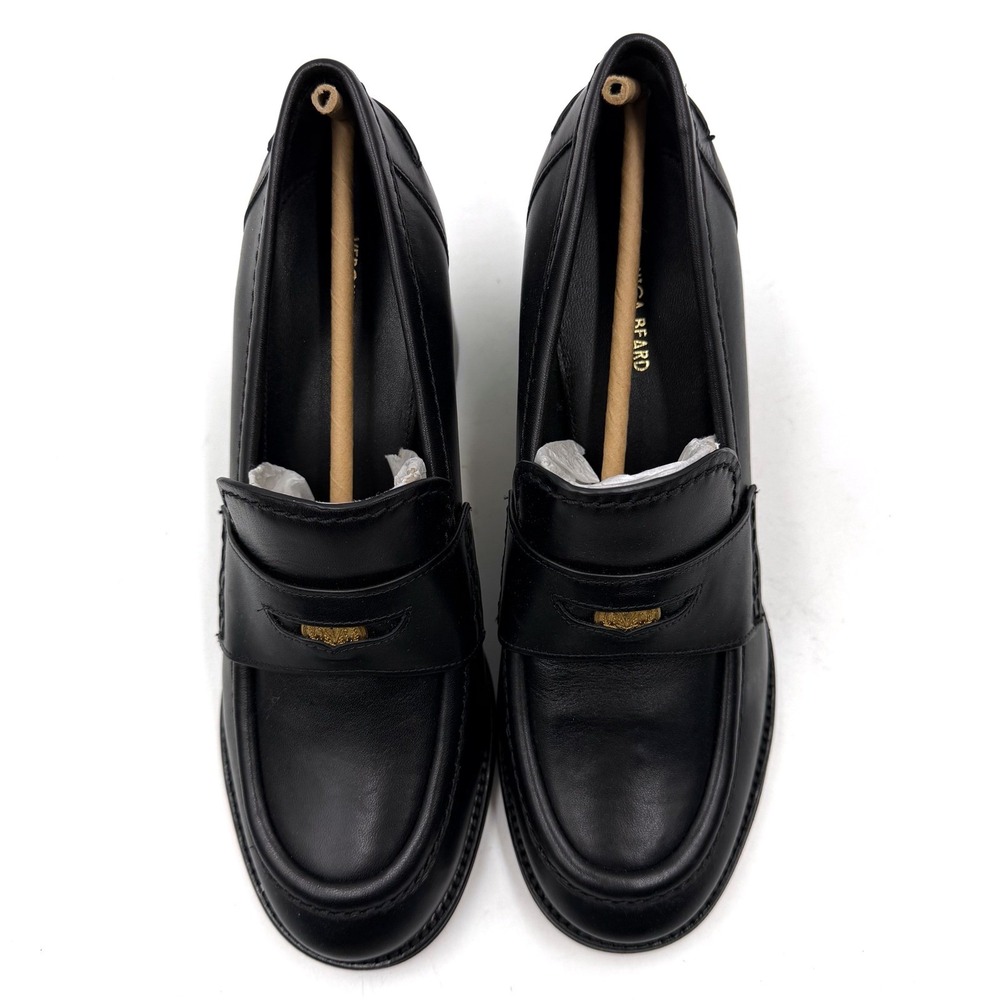 Veronica Beard Penny 70 Loafer Pumps Black Leather Block‎ Heels Sz 8.5 - Picture 4 of 12